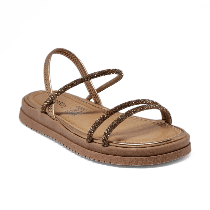 Sandália Papete Mississipi Cabedal Tiras Aplicação Strass Posterior Elástico Bege