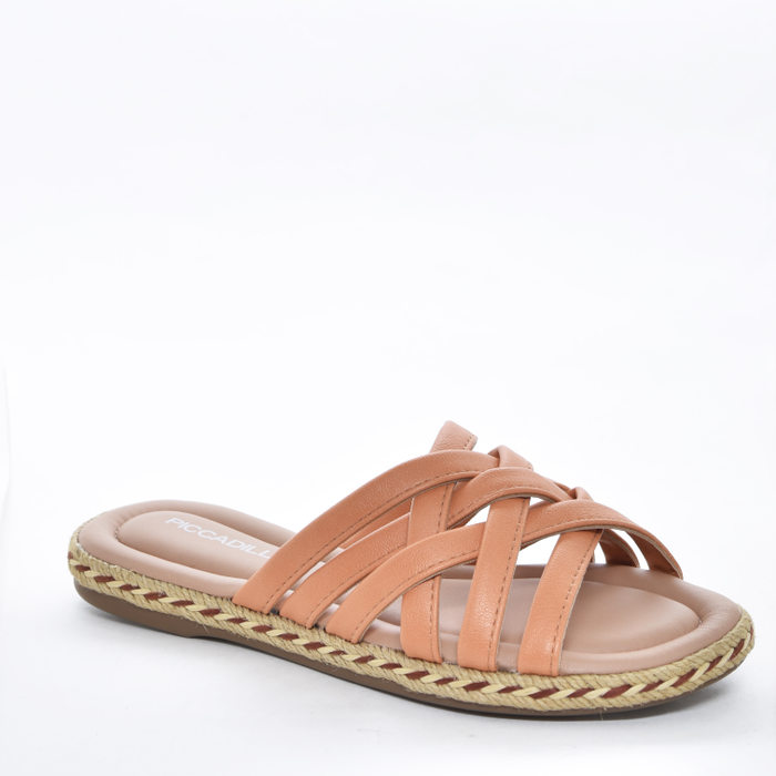 Rasteira Piccadilly Cabedal Trançado Lateral Palha Coral