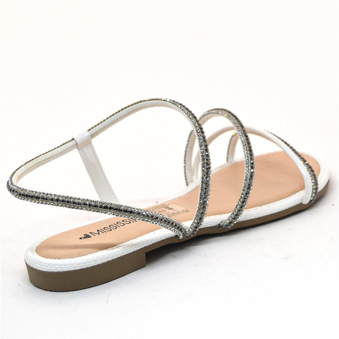 Sandália Mississipi Tiras com Pedras Branca