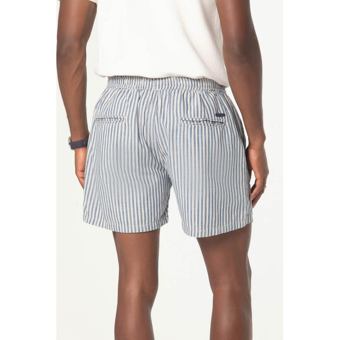 Short Dlz Algodão Cós com Amarração Estampa Listras Bolso Faca Azul