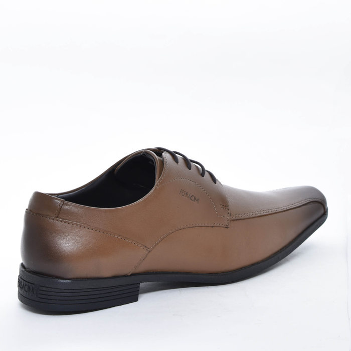 Sapato Social Ferracini 24h Couro Bico Quadrado Cadarço Elástico Marrom