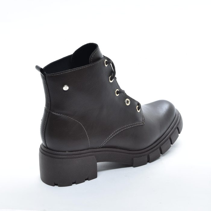 Bota Coturno Ramarim Cano Curto Lisa Salto Baixo Solado Tratorado Marrom