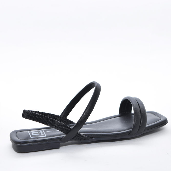 Sandália Moleca Cabedal Três Tiras Detalhe Strass Posterior Elástico Preto