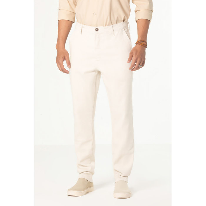 Calça Dlz Slim Chino Linho Bolso Faca Aplicação Bordado Logo Off White
