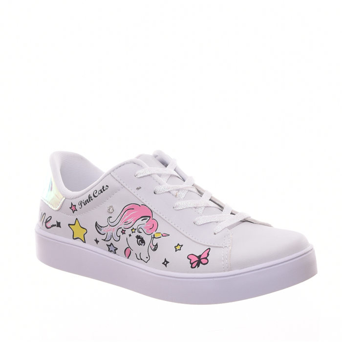 Tênis Pink Cats Calcanhar e Cadarço Furta Cor Estampa Unicórnio  Branco