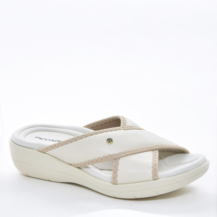 Tamanco Piccadilly Tecnologia Fascite e Wide Fit Cabedal X Salto Baixo Off White