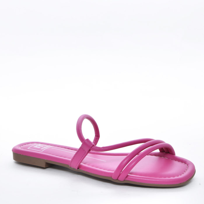 Rasteira Moleca Cabedal Tiras Finas Diagonal Bico Redondo Rosa