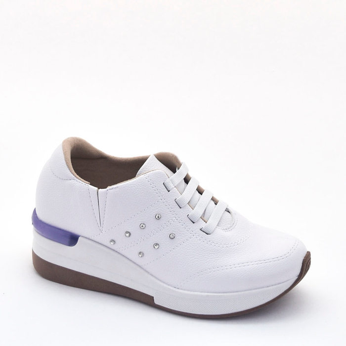 TÊNIS MODARE APLICAÇÃO STRASS CADARÇO ELÁSTICO DETALHE COSTURA BRANCO