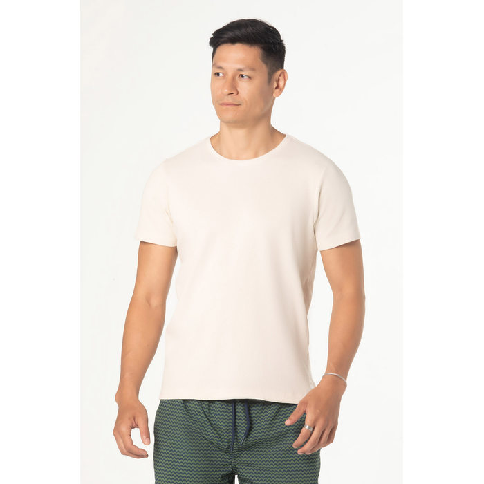 Camiseta Dlz Algodão Malha Texturizada Manga Curta Lisa Bege