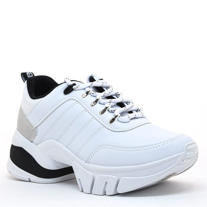 Tênis Chunky Ramarim Costura com Metal Branco e Preto