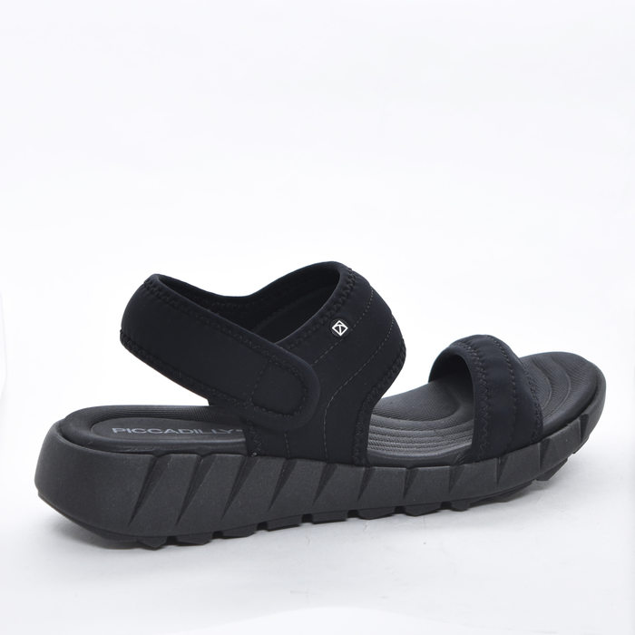 Sandália Papete Piccadilly Neoprane Cabedal Duas Tiras Detalhe Costura Salto Baixo Preto