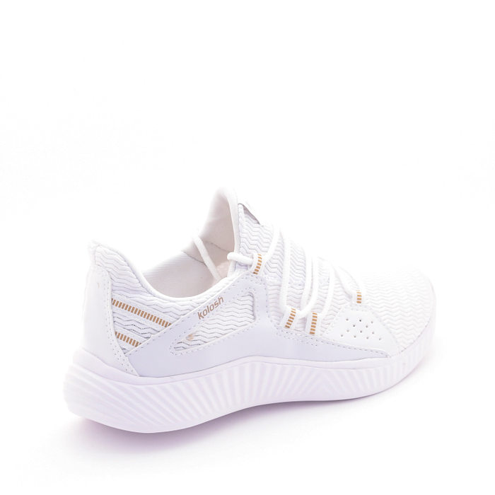 Tênis Jogger Kolosh Mesh Detalhe Micropefuros Branco e Dourado