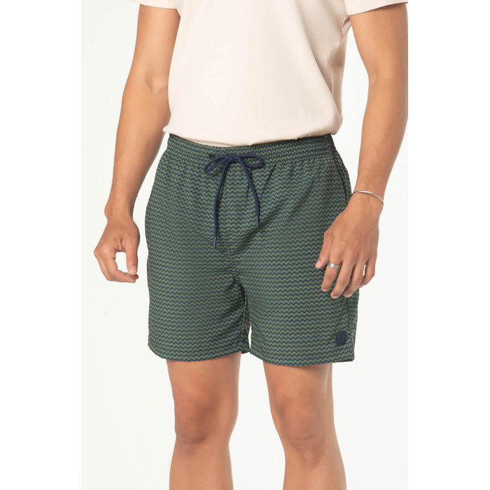 Short Banho Dlz Poliéster Cós Elástico com Amarração Estampa Geométrica Bolso Embutido Aplicação Log