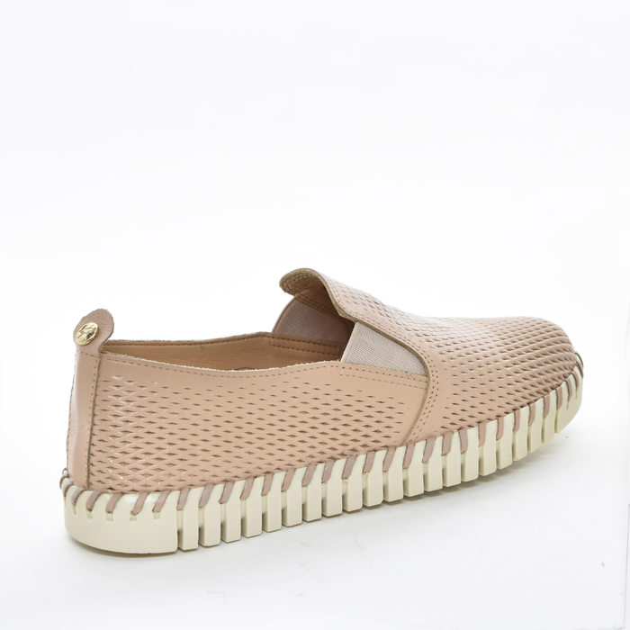 Tênis Slip-On Bottero Couro Microperfuros Solado Tratorado Nude