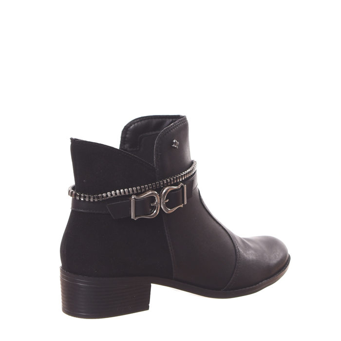 Bota Ankle Boot Cravo & Canela Couro Detalhe Fivela Camurça Preta