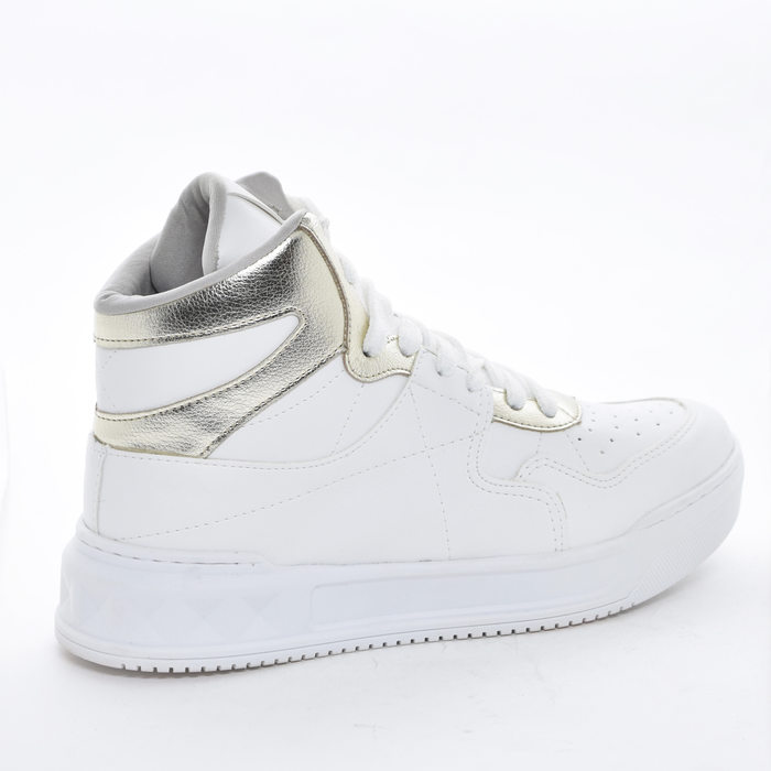 Tênis Abotinado Via Marte Detalhe Dourado Microperfuros Solado Trabalhado Branco