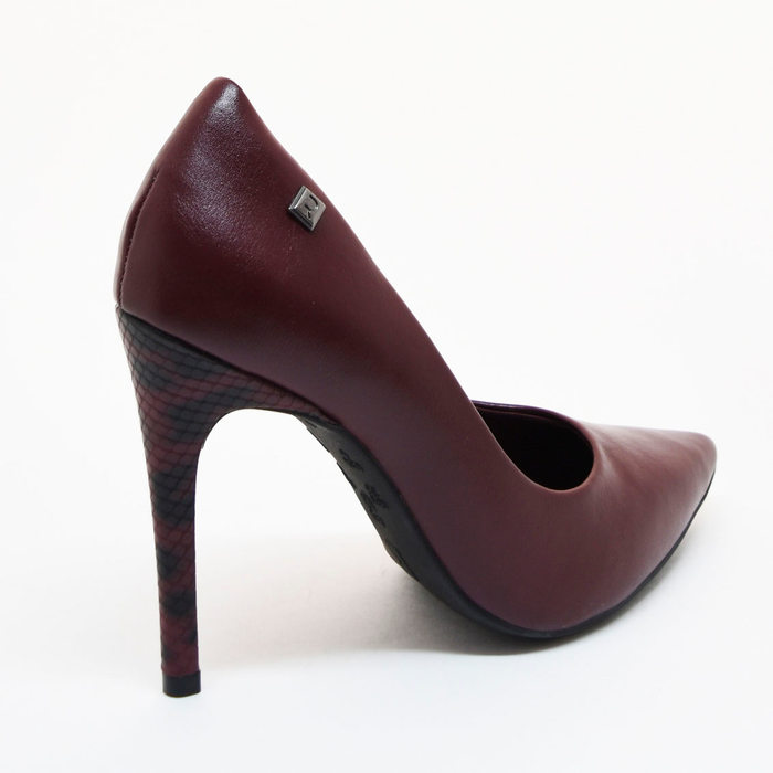 Sapato Scarpin Ramarim Detalhe Cobra Salto Mini Croco Bordô
