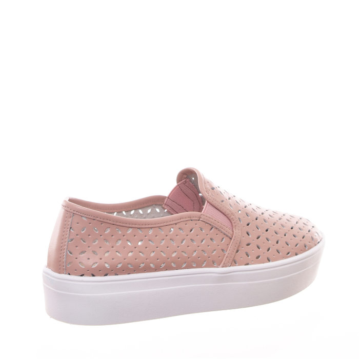Tênis Shoes Flatform Slip-On Microperfuros Couro Rosa