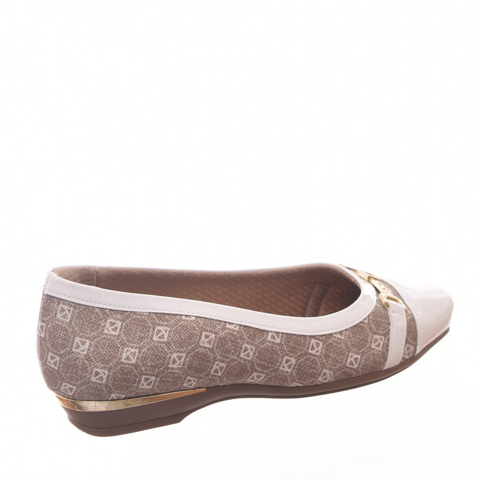 SAPATILHA PICCADILLY MAXI THERAPY ESTAMPADA BIQUEIRA VERNIZ FIVELA COM STRAS BEGE E BRANCO