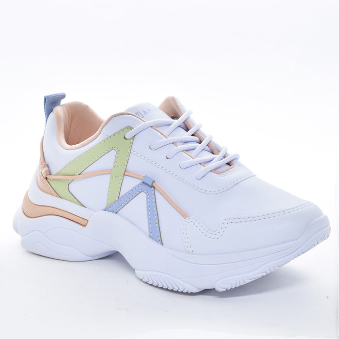 Tênis Chunky Ramarim com Recortes Multicores Detalhe Lateral Elástico Branco