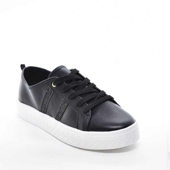 Tênis Moleca Detalhe Lateral Strass Solado Branco Trabalhado Preto