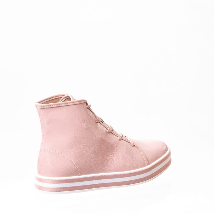 Tênis Abotinado Molekinha Verniz Molhado Rosê e Branco