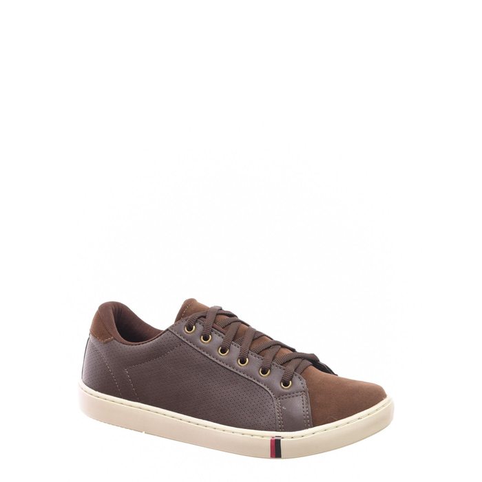 Sapatênis Strikwear Língua Camurça Cabedal Couro Sintético com Microperfuros Marrom