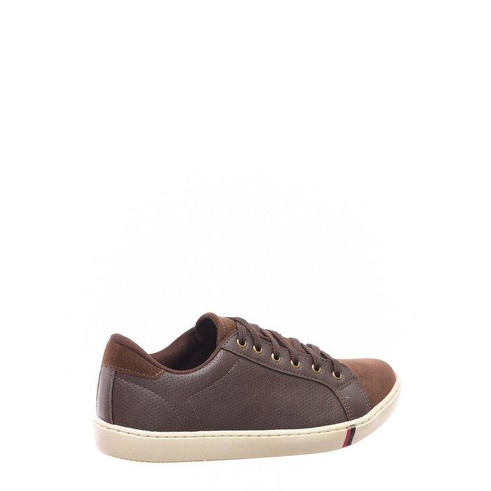 Sapatênis Strikwear Língua Camurça Cabedal Couro Sintético com Microperfuros Marrom