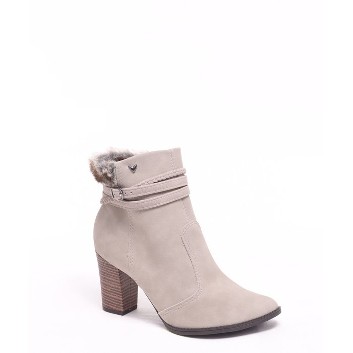 Bota Ankle Boot Mississipi Detalhe Pelo e Tiras Cinza