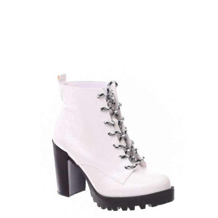 Bota Coturno Moleca Salto Tratorado Verniz Branco