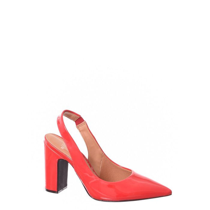 Sapato Chanel Vizzano Verniz Bico Fino Detalhe Elástico Vermelho