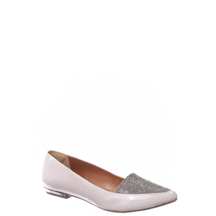 Sapatilha Ana Rúbia Bico Fino Aplicação Strass Verniz Cinza