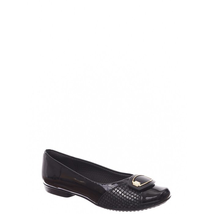 SAPATO PICCADILLY COM PROTETOR PARA JOANETE DETALHE FIVELA VERNIZ PRETO