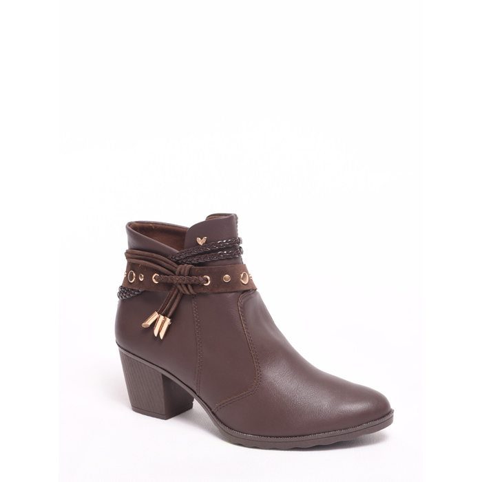 Bota Ankle Boot Mississipi Detalhe Tiras e Tachas Douradas Marrom