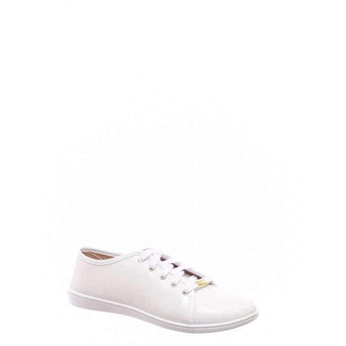 Tênis Moleca Detalhe Costura Verniz Branco