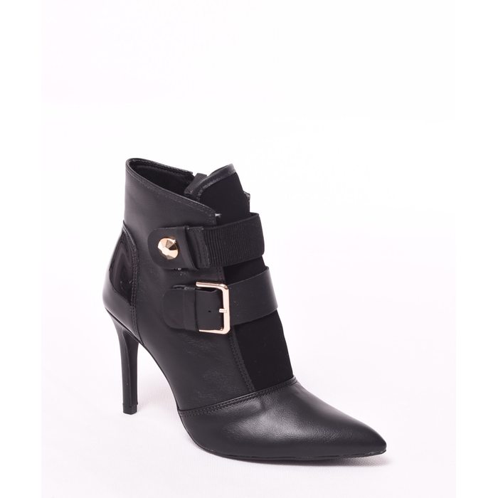 Bota Bebecê Ankle Boot Detalhe Nobuck Verniz com Fivela Preta