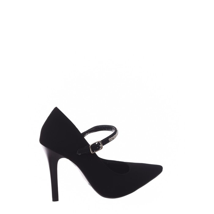Sapato Scarpin Via Marte Bico Fina com Tira em Detalhe Strass Preto