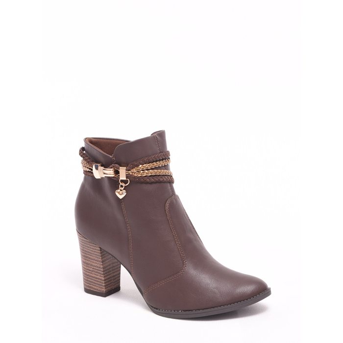 Bota Ankle Boot Mississipi Detalhe Tiras Dourada Marrom