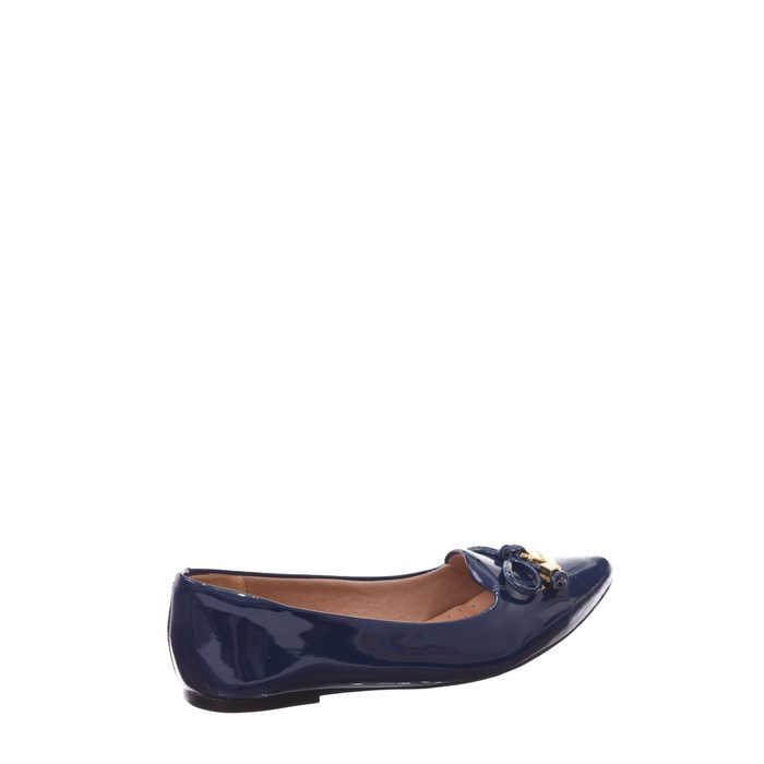 Sapatilha Mocassim Sua Cia Bico Fio Detalhe Pigente Verniz Azul Marinho