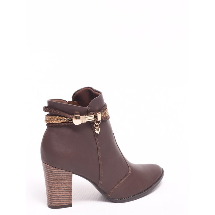 Bota Ankle Boot Mississipi Detalhe Tiras Dourada Marrom