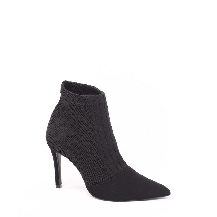 Bota Bebecê Ankle Boot Tricô Detalhe Nobuck Preta