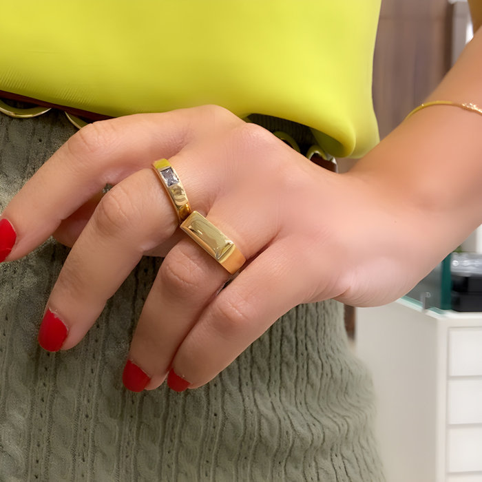 Anel Retângulo Zircônia