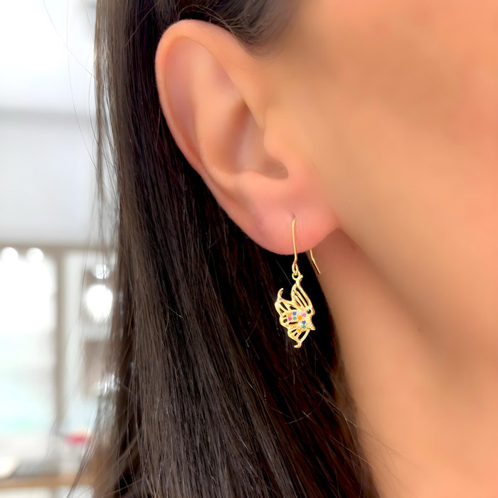 Brinco Gancho Borboleta Zircônia