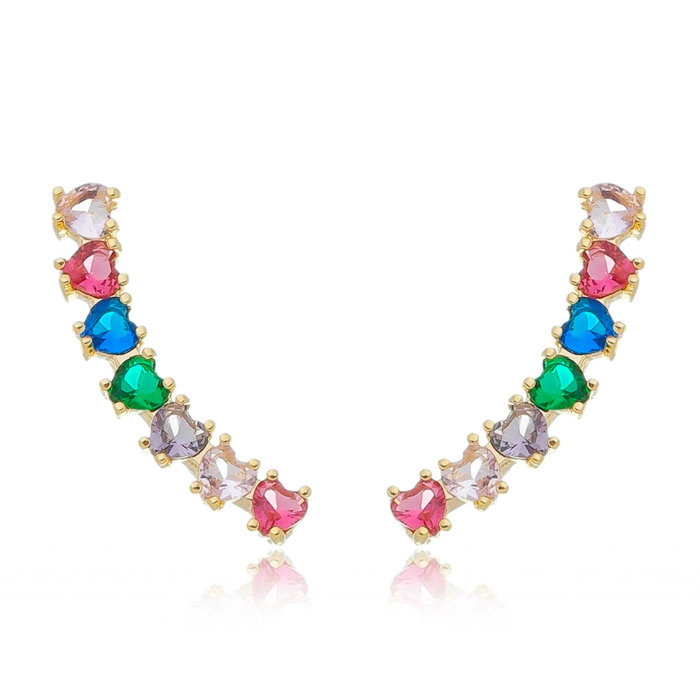 Brinco Ear Cuff 7 Corações Aquarela