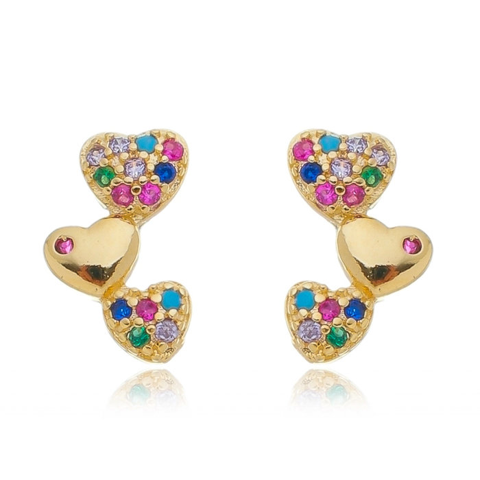 Brinco 3 Corações Aquarela