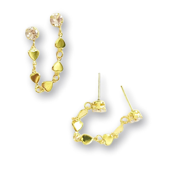 Brinco Duplo Corações Zircônia