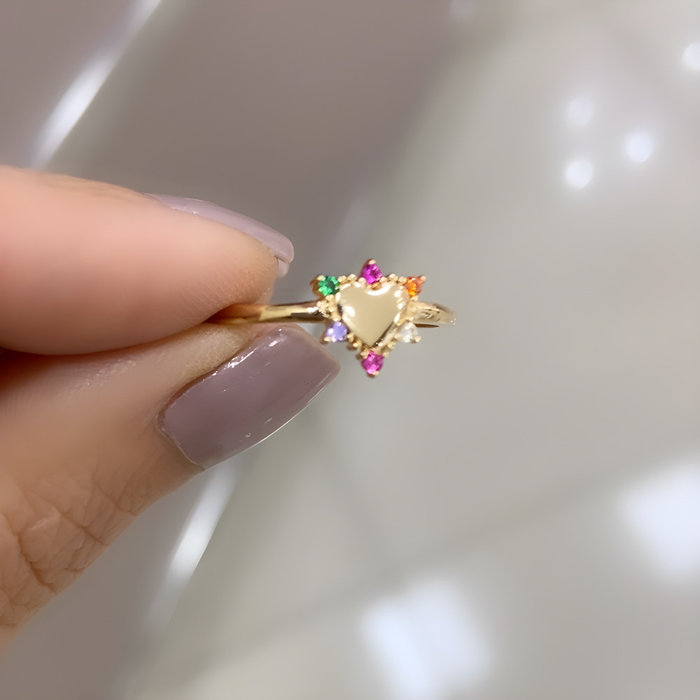 Anel Coração Contorno Zirconia