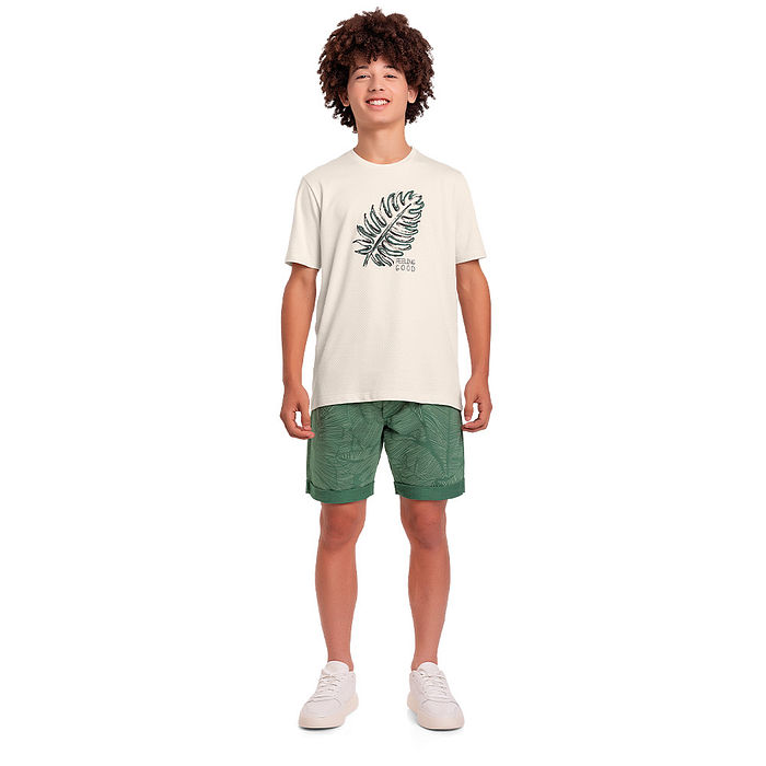 Camiseta juvenil em malha favo estampa verão