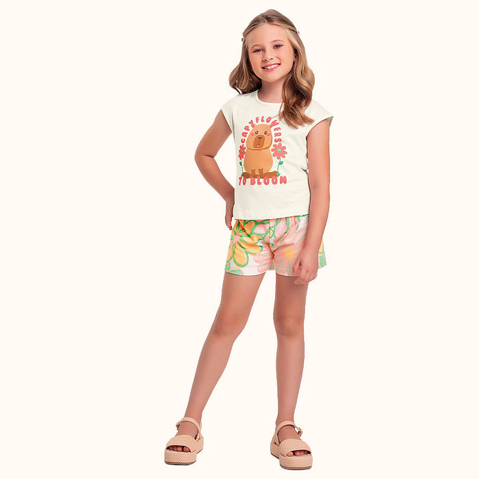 Conjunto blusa e short em meia malha capivara