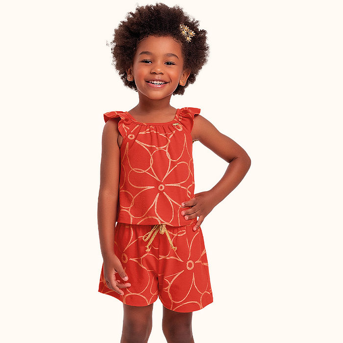 Conjunto blusa/short em cotton leve flor